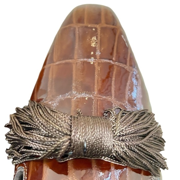 Nwot Selby comfort flex patent leather slip on caramel faux croc tassel bow sz 9 - Picture 4 of 10